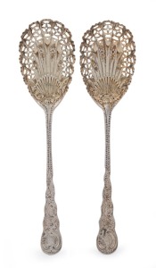 A pair of antique sterling silver berry spoons by Atkin Brothers of Sheffield, circa 1897, 22cm long, 108 grams total