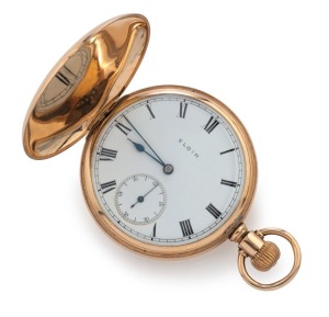 ELGIN full hunter gents pocket watch in 10ct gold case with crown wind movement, 19th century, ​6.5cm high overall