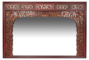 An impressive Chinese mirror, carved and lacquered wood with gilded highlights, circa 1920s, 148 x 216cm