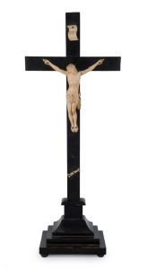 Dieppe antique crucifix, carved ivory and ebonized timber, 19th century, ​59cm high