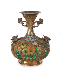 A Chinese silver and enamel vase, 20th century, ​17cm high