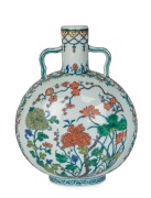 A Chinese moon flask Douchai vase decorated with lotus, peony and chrysanthemum flowers, Qing Dynasty, 19th century, underglaze six character Yongzheng mark but later, 31.5cm high