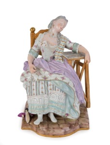 MEISSEN antique German porcelain statue of a seated lady, early 19th century, 18.5cm high