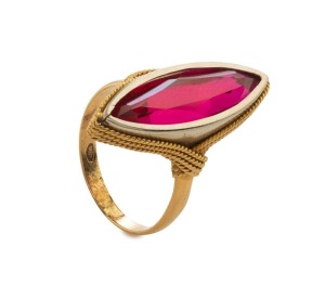 A 14ct gold and red stone ring, ​​​​​​​5 grams total