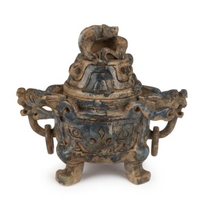 A Chinese carved hardstone censer with dragon decoration, ​​​​​​​18cm high, 20cm wide