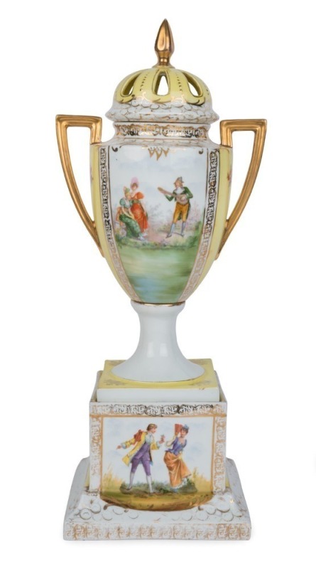 An Austrian porcelain lidded urn, late 19th century, ​​​​​​​52cm high