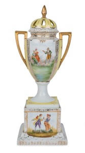 An Austrian porcelain lidded urn, late 19th century, 52cm high
