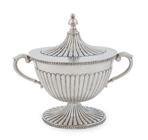 An antique Portuguese silver lidded urn, 18th century, stamped "833" with a left facing eagle, 17.5cm high, 19cm wide, 560 grams