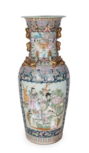 A monumental Chinese porcelain vase with enamel and gilt decoration on blue and burgundy ground, 20th century, 113cm high
