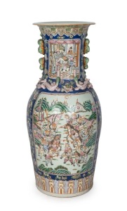 A monumental Chinese porcelain vase with enamel and gilt decoration on blue ground, 20th century, 94cm high