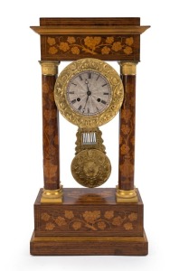 An early French portico clock, time and strike movement in a fine marquetry case with ormolu mounts, 19th century, ​​​​​​​51cm high