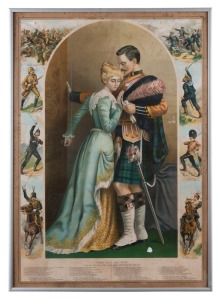 "TWIXT LOVE AND DUTY", antique chromolithograph, 19th century, 72 x 51cm