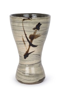 SHOJI HAMADA studio pottery vase with iron brushwork decoration over hakeme white slip, circa 1960. Accompanied with auction catalogue lot H187, ($5000 hammer price), 20.5cm high. PROVANENCE: Kenneth Hood Collection Of Australian Ceramics & Art, Leonard Joel Auctions Melbourne, 29/5/2003