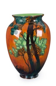 CARLTON WARE "RABBITS AT DUSK" English porcelain vase, circa 1930s, black factory mark to base and remains of original paper label, 24.5cm high