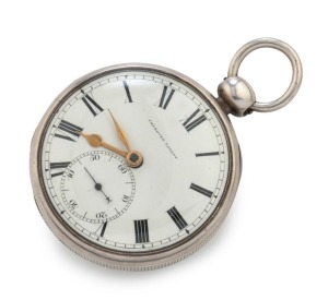 An antique English silver cased pocket watch with fusee movement, Roman numerals and enamel dial mark "Improved Patent", 19th century, 7cm high overall