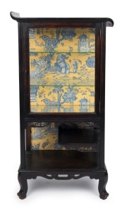 A Japanese carved timber vitrine with ebonized finish, 19th century, ​​​​​​​119cm high, 60cm wide, 33cm deep