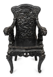 An antique Chinese carver chair with carved dragon motif, 19th century, 104cm high, 65cm across the arms