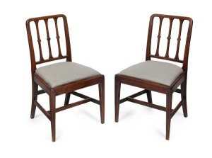 A pair of Georgian mahogany bar back chairs with drop-in seats, 18th/19th century