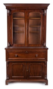 An antique English mahogany secretaire bookcase, 19th century, ​​​​​​​225cm high, 118cm wide, 51cm deep