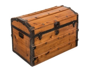 An antique Baltic pine trunk with dome top, late 19th century, ​​​​​​​52cm high, 76cm wide, 45cm deep