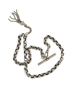 An antique sterling silver Albert double link watch chain with tasselled fob, 19th century, 45cm long