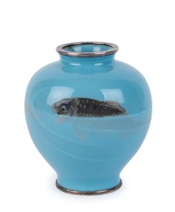 ANDO JUBEI (attributed) Japanese cloisonne koi carp vase on silver, Taisho period, seal mark to silver rim on the base, ​​​​​​​9cm high