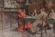 V. POVEDA (Italian school, 19th century), The Cardinal's Letter, watercolour, signed lower left "V. Poveda, Roma", signed and titled verso, 38 x 55cm, 60 x 77cm overall - 2