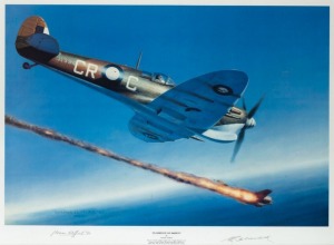 "IN DEFENCE OF DARWIN", limited edition lithograph 394/500 by NORMAN CLIFFORD, signed in the lower margin by Norman Clifford and Wing Commander CLIVE R. CALDWELL, ​​​​​​​74 x 91cm overall
