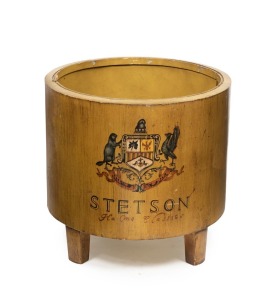 "STETSON" antique shop fitting box with hand-painted decal, 19th/20th century, ​​​​​​​37cm high, 41cm diameter