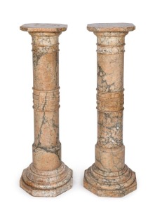 A fine pair of antique carved marble pedestals, 19th century, ​​​​​​​116cm high, 31cm wide, 31cm deep