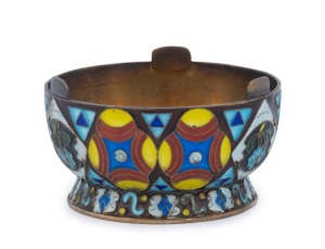 FABERGE Russian silver and enamel salt cellar, circa 1900, full Cyrillic Faberge mark with 84 silver standard, ​​​​​​​3.3cm high, 6cm diameter