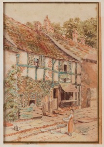ARTIST UNKNOWN (British school), (cottage street scene), watercolour, signed lower left "O.H. '03", 18 x 11cm, 28 x 21cm overall