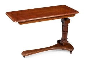 An antique English mahogany invalid's table by Carter's Ltd., London, 19th century, 77cm high (at lowest), 99cm wide, 43cm deep