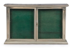 An antique wall mount nickel bound lobby cabinet, late 19th century, 62cm high, 98cm wide, 11cm deep