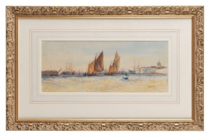 FREDERICK JAMES ALDRIDGE (1850 - 1933), Off Portsmouth Harbour, watercolour,  signed lower right, 16 x 37cm.