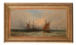 JAMES EDWIN MEADOWS (1828 - 1888), Off Dungeness, oil on canvas, signed and dated 1879 lower left, also titled and signed verso on stretcher, 20.5 x 40.5cm.