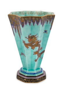 CROWN DEVON "Mattajade" English Art Deco porcelain dragon vase, circa 1920s, ​​​​​​​factory mark to base, 20cm high