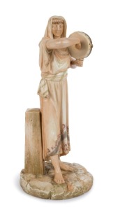 ROYAL WORCESTER antique English porcelain statue of a tambourine player, impressed and puce factory marks to base, 32cm high