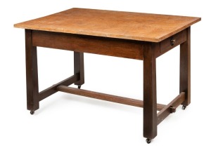 An American oak Arts & Crafts library table with single drawer, circa 1910, ​​​​​​​77cm high, 122cm wide, 81cm deep