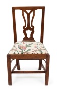 An antique English mahogany dining chair with tapestry drop in seat, 18th century