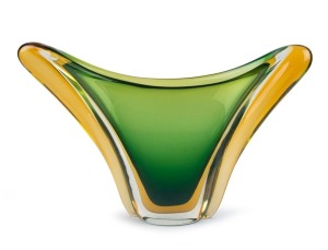 SEGUSO impressive Murano green and amber sommerso glass vase by FLAVIO POLI, 30cm high, 46cm wide