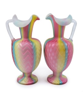 FRATELLI TOSO pair of Italian pastel "MOP" glass jugs, circa 1960s, pencil inscription "6/6 pair", 23cm high