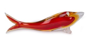 DINO MARTENS amber and red Sommerso Murano glass fish for AURELIANO TOSO, circa 1950. Made by the Vetreria Artigiana Aldo Bon factory, and still bears the original factory label (worn) which reads "Murano, A. Bon". 35.5cm long