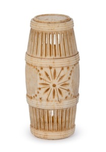 An antique Chinese cricket cage, carved and turned bone, 19th century, 7.5cm wide