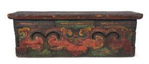 A Sino-Tibetan Buddhist alter, carved wood with polychrome finish, 18th/19th century, ​​​​​​​25cm high, 74cm wide, 25cm deep