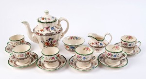 SPODE "Chinese Rose" 15 piece English porcelain coffee set, early to mid 20th century, brown factory mark to base, the pot 18cm high