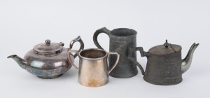 CHALLENGE "Perfect Tea" silver plated teapot with infuser, pewter tankard, silver plated sugar basin and a CHIDLEY'S "Sensible" teapot, 19th and 20th century, (4 items), the tankard 12cm high