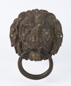 An antique lion mask door knocker, cast brass, 19th century, ​18cm high
