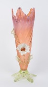 An antique English pink floral glass mantel vase, 19th century, 31cm high