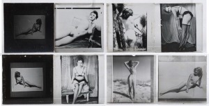RISQUE - Group of 8 vintage glass plate black and white slides, early to mid 20th century, 8 x 8cm each